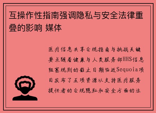 互操作性指南强调隐私与安全法律重叠的影响 媒体